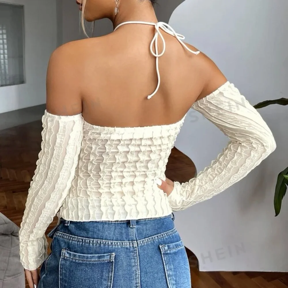 NWT‎ shein • icon drawstring ruched front textured top